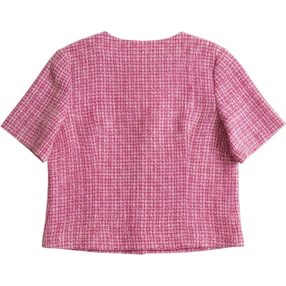 Maeve Anthropologie Pink Boucle Tweed Crystal Button Back Top XL